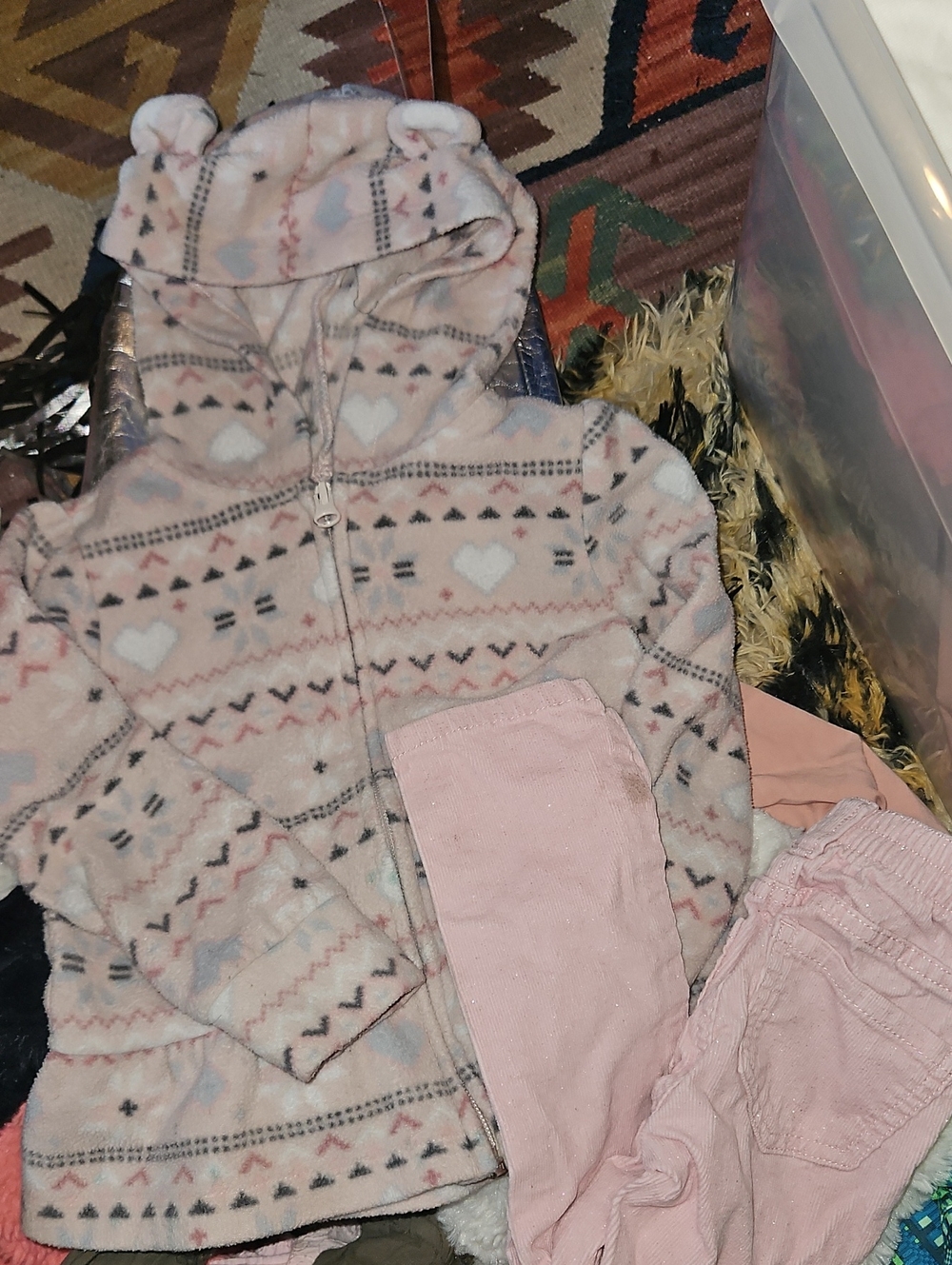 EUC Childrens Place 3T Bundle Fuzzy Fleece Zip Hoodie & Sparkly Corduroy Pants